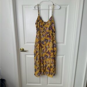 Renee C. Paisley Print Yellow Midi Lined Spaghetti Strap Dress Size L